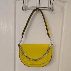 DKNY Vibrant Yellow Shoulder Bag with Silver Accents